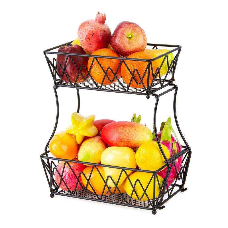 Cesta de drenagem de frutas com múltiplas funções, cesta de metal para armazenamento de sala de estar e cozinha