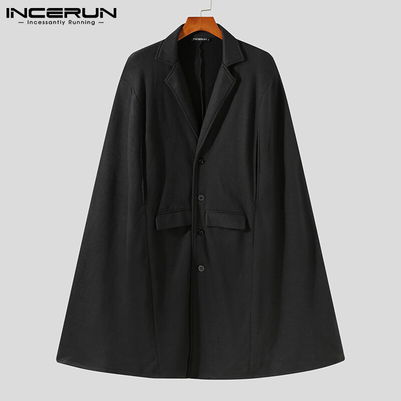 New Men Stylish Cloak Solid Color Comfortable Streetwear Hooded Slip Pocket Hot Sale Fashion Casual Overcoat S-5XL INCERUN 2021