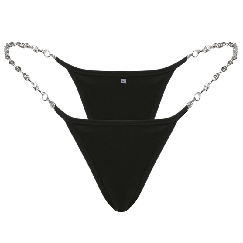 Weekeep – culotte en Patchwork avec chaîne pour femme, couleur unie, noir, Sexy, Mini sous-vêtements décontractés, Streetwear, Lingerie, été, 2021