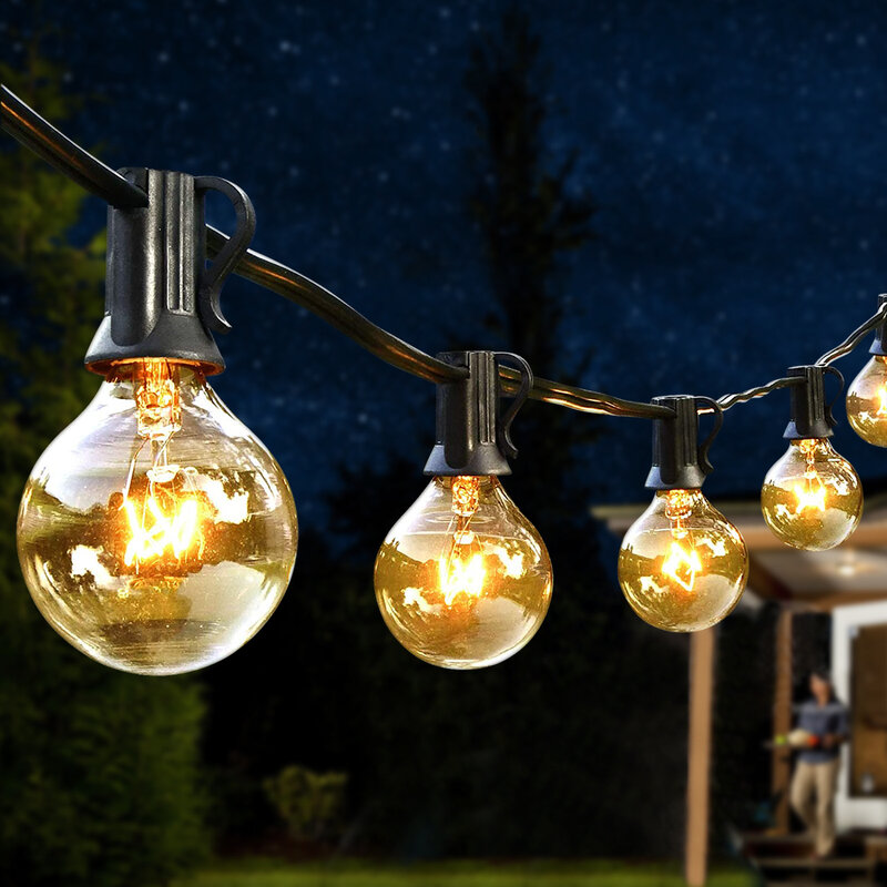 25ft g40 globo lâmpada luzes da corda com 25 vidro do vintage lâmpada pátio ao ar livre jardim guirlanda decorativo luzes de natal fadas