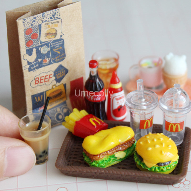 Mini 1/6 Miniatuur Dollhouse Hamburger Coke Cup Fast Food Voor Blyth Barbies Poppenhuis Play Keuken Ijs Accessoires Speelgoed