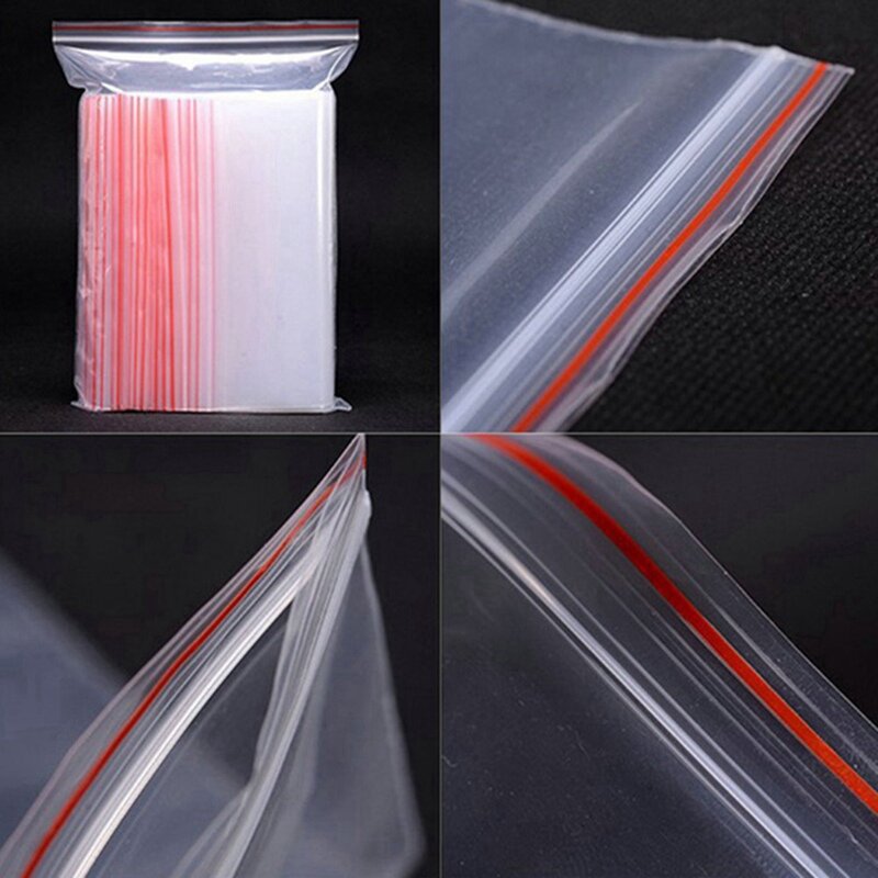 Sachet de thé à bord rouge, sachet d'emballage en plastique Transparent PE à fermeture automatique