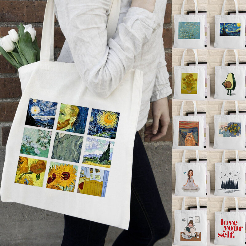 Женская сумка для покупок с графическим рисунком, сумочка-тоут в стиле Харадзюку, холщовая Наплечная забавная Экологически чистая Вместите...