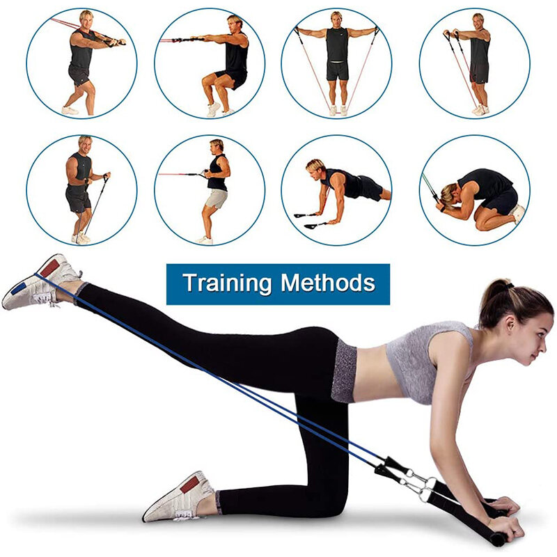 17Pcs Resistance Bands Set Expander Oefening Fitness Pull Touw Elastische Rubberen Band Stretch Yoga Buizen Harness Training Workout