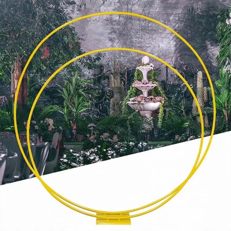 Perlengkapan Dekorasi Kuning Latar Belakang Berdiri Balon Bunga Rumput Luar Ruangan Pesta Pernikahan Bingkai Lengkung Lingkaran Ganda 1.8M + 1.5M