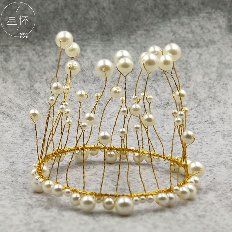 Metalowa perła księżniczka korona błyszczące sztuczne perły stroik ślub i zaręczyny ciasto Decora urodziny Topper Handmade dziewczyna korona