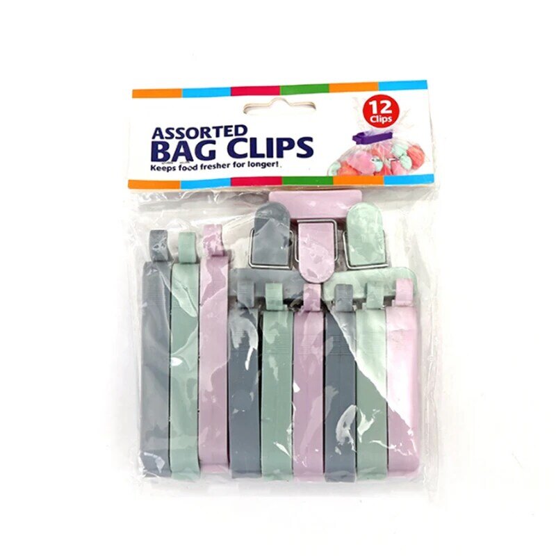 Clips de plástico para almacenamiento de alimentos, herramienta de plástico portátil para sellado de bolsas y bolsas, 12 unidades