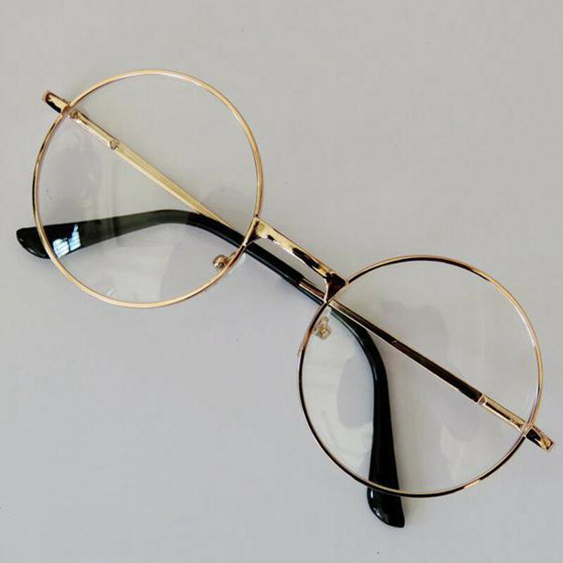 패션 빈티지 레트로 금속 프레임 클리어 렌즈 여성 안경 괴상한 괴짜 안경 안경 블랙 특대 원형 원형 안경