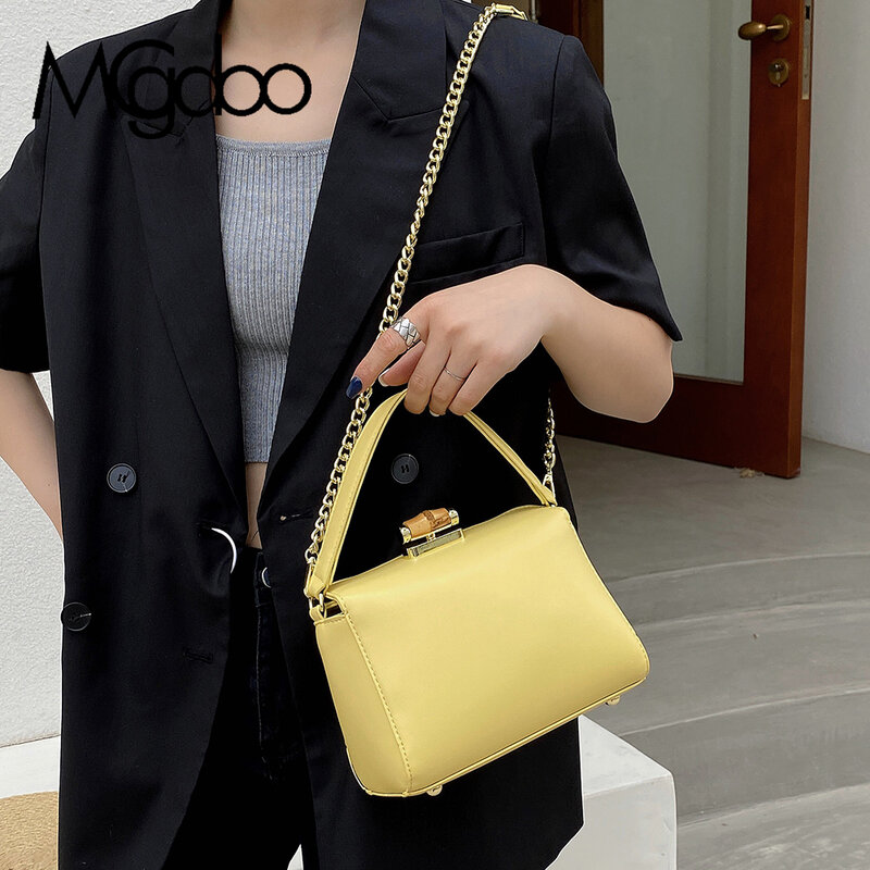 Mgcdoo bolsa de ombro com corrente, bolsa de mão fashion de alta qualidade, estilo casual, bolsa de mão pequena de design simples