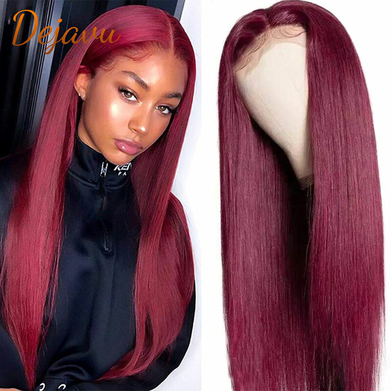 99J Burgundy Straight Human Hair Wigs 13X4 Lace Closure Wigs 24 Inch Brazilian Straight Remy Hair Lace Front Wig with Baby Hair