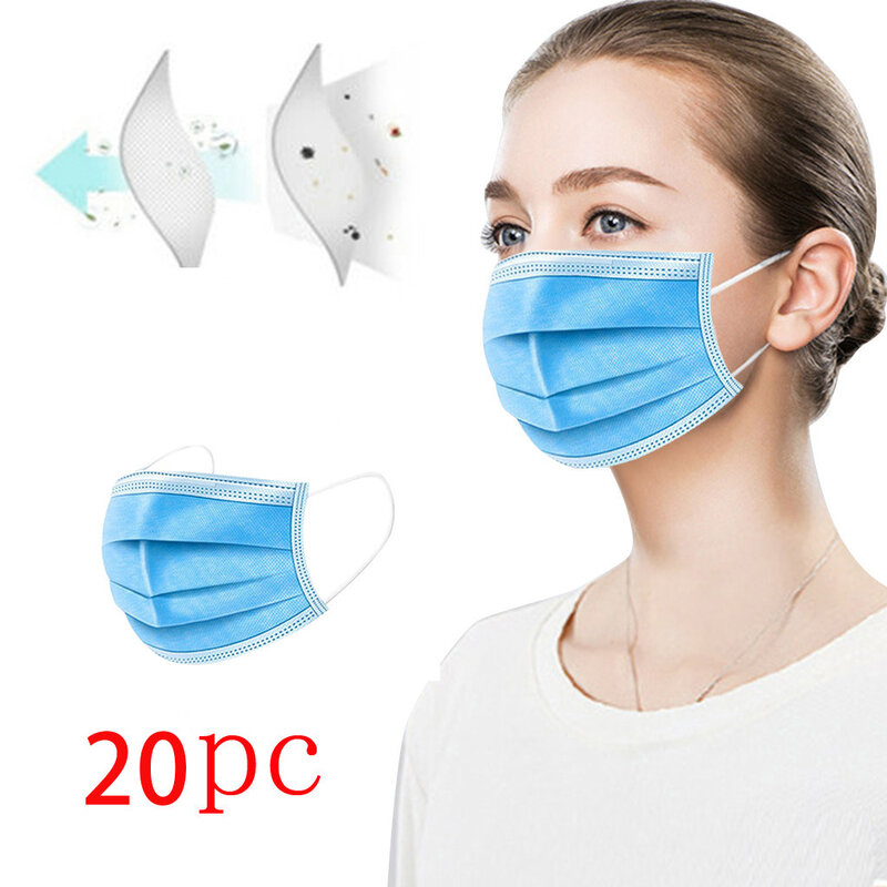 Mascarilla desechable no tejida de 3 capas, máscara filtro facial de seguridad transpirable a prueba de polvo, 10/20/50 Uds.