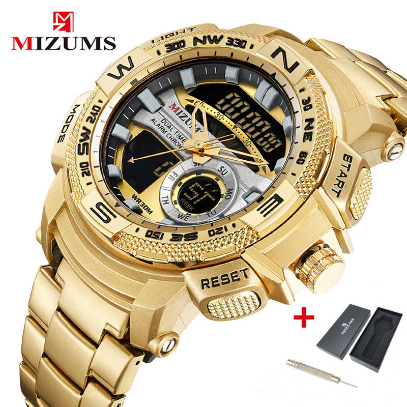 Mizums Uhr Männer Military Quarz Analog Digital Gold Armbanduhr für Männer Wasserdicht Sport Männlichen Uhr Relogio Dourado Masculino