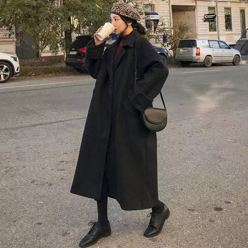 Женское длинное пальто, модная универсальная ветровка в Корейском стиле преппи в стиле ретро, повседневное теплое шерстяное пальто, весенн...