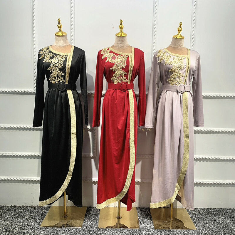 Gaun Penuh Sabuk Abaya Sulaman Muslim Vestidos Cardigan Kimono Vetement Gaun Jubah Panjang Jubah Timur Tengah Lebaran Ramadan Islami