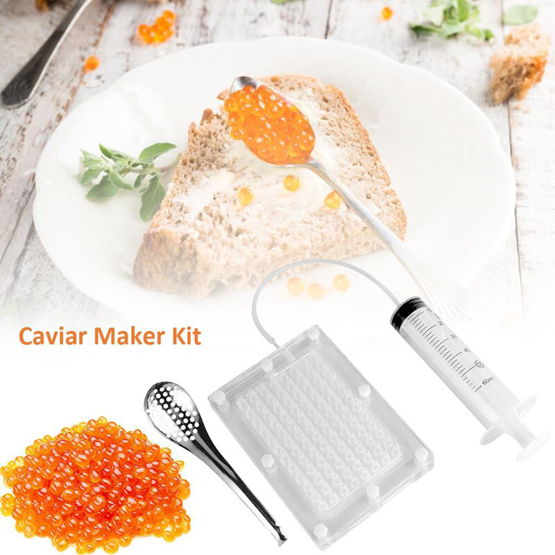 96-buraco gastronomia molecular caviar maker gourmet peixe roe filtro caviar filtro esférico conta-gotas com tubo & colher kit