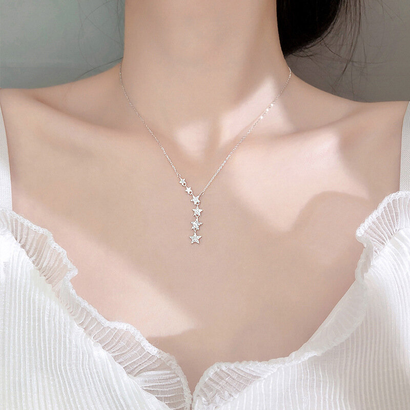 Anenjery prata cor encantadora estrela pingente colar com deslumbrante zircônia cúbica jóias para meninas presentes S-N456