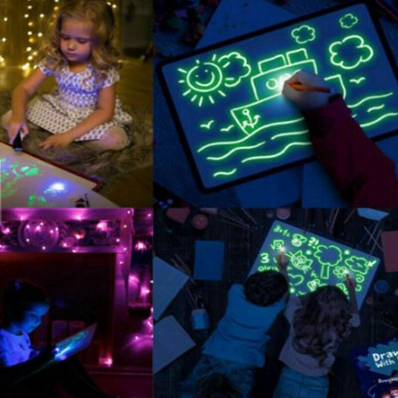 A3 a4 a5 led placa de desenho luminoso graffiti doodle desenho tablet magia desenhar com luz-diversão fluorescente caneta brinquedos educativos