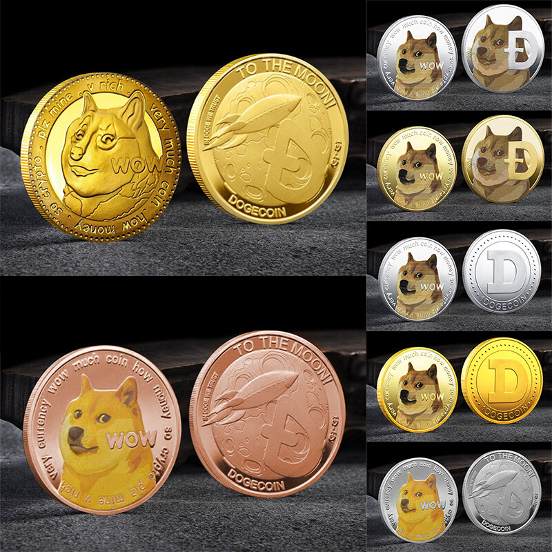 아름 다운 와우 골드 도금 Dogecoin 기념 동전 귀여운 강아지 패턴 개 기념품 동전 컬렉션 선물 홈 장식