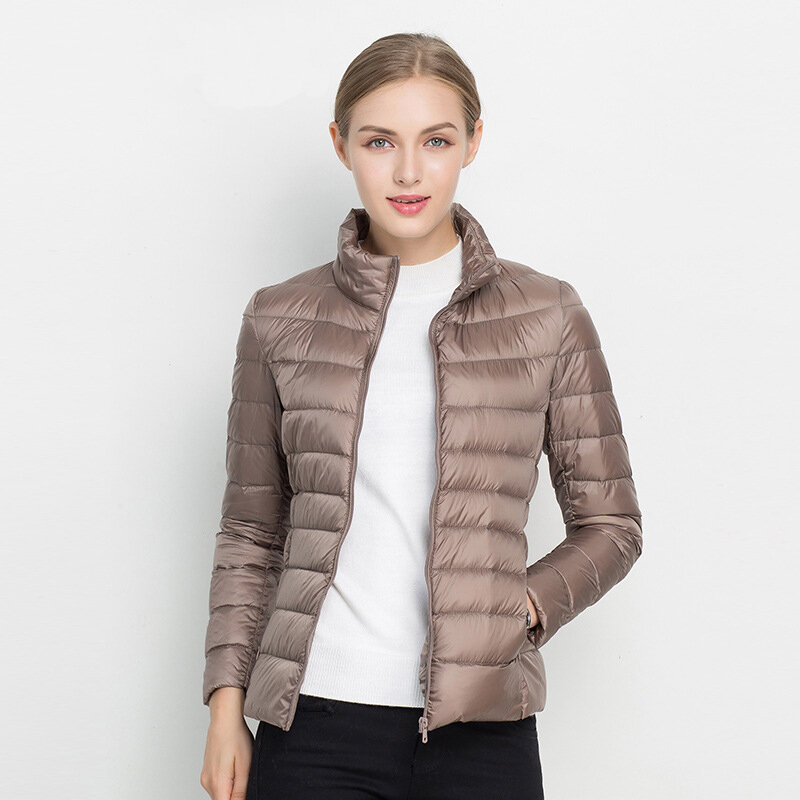 Abrigo de invierno ultraligero para mujer, chaqueta de plumón de pato blanco, delgada, acolchada, portátil, a prueba de viento, 7XL, novedad de 2021