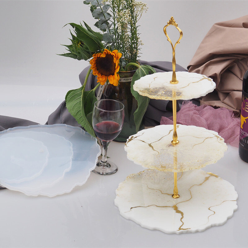 3Pcs Cake Stand Silicone Molds For Epoxy Resin Set Coaster Tea Tray Mold DIY Pottery Handmade Tools