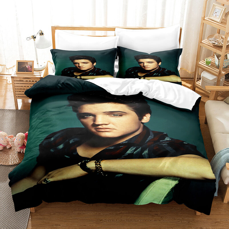 Jogo de edredom e fronha 3d elvis presley, roupas de cama king/queen com fronha