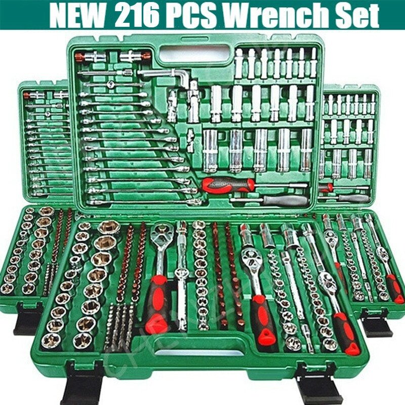 216/32Pc Staal Spanner Socket Set Steeksleuteldop Schroevendraaier Tool Kit