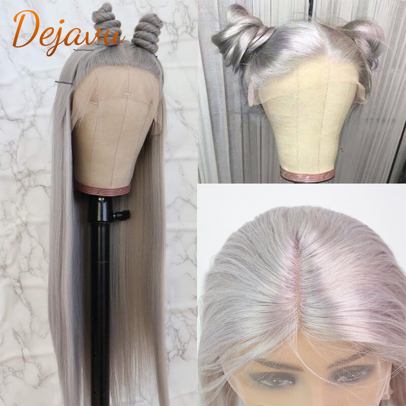 Perruque Lace Front wig naturelle lisse grise, 13x4, 24 pouces, pre-plucked, avec Baby Hair, perruque Lace transparente, pour femmes
