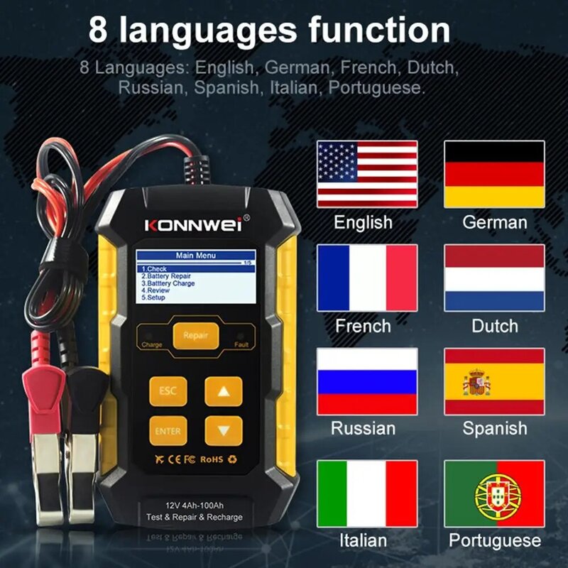 KW510 12V Car Battery Charger Battery Connector Tester Car Accessories Maintainer For Cranking and Charging Systems for US plug