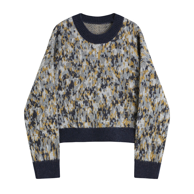 Sweter Rajutan Longgar Wanita Musim Gugur Musim Dingin 2021 Atasan Preppy Vintage Wanita Jumper Pullover Lengan Penuh Kerah Bundar Print