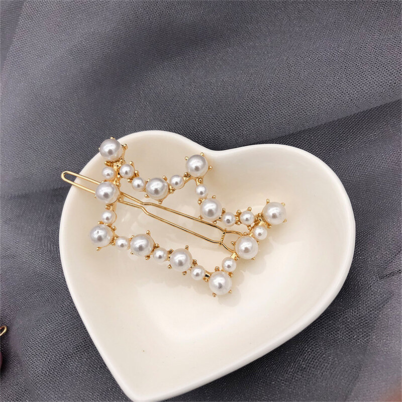 New Mini Pearl Hair Clips For Girl Alloy Frog Buckle Hairpin One-word Barrette Hair Accessories