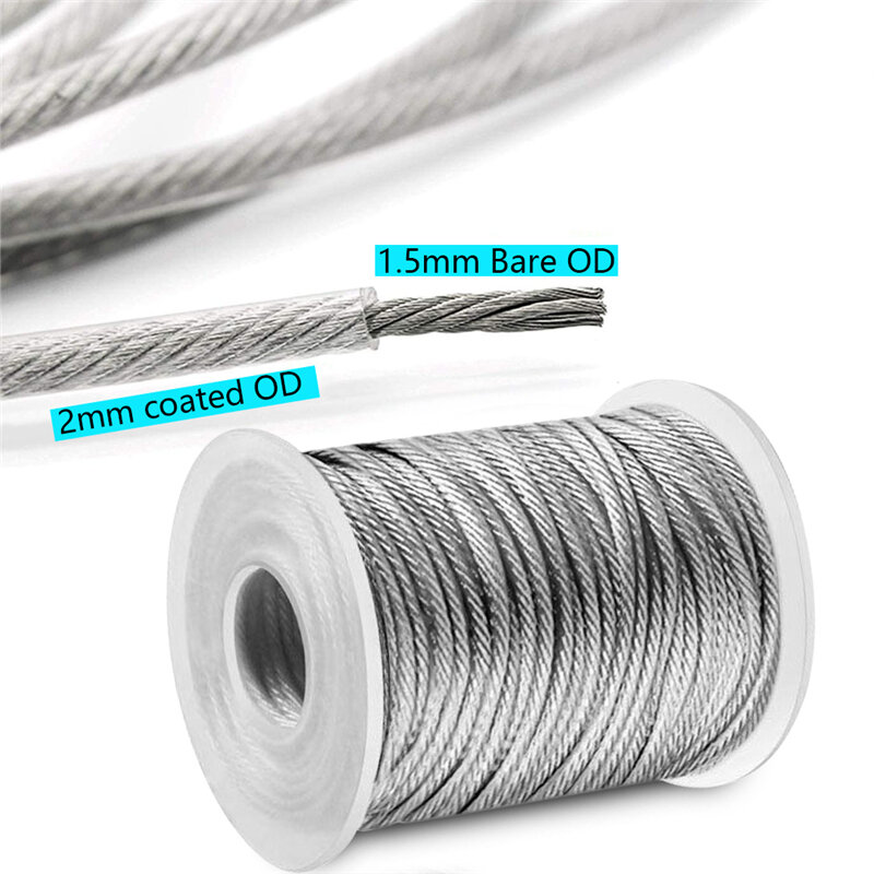 Juego de tendedero de acero inoxidable, cuerda de alambre Flexible recubierta de PVC, suave, transparente, diámetro de 2mm, 30 metros, 57 unids/set