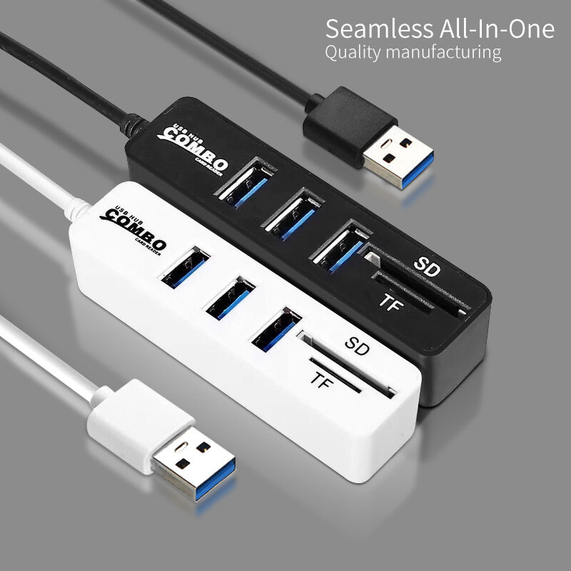 ANMONE – HUB à 3 ports USB 2.0 avec lecteur de carte Micro SD TF, adaptateur USB pour disque dur, clavier à souris filaire