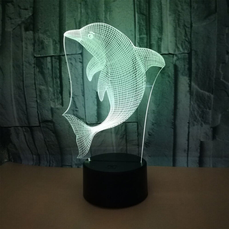 Caliente 3D ilusión Delfín de luz de la noche de la lámpara de mesa Touch romántico 7 cambio de colores 3D delfín animales en forma de bombilla LED ABS luz nocturna