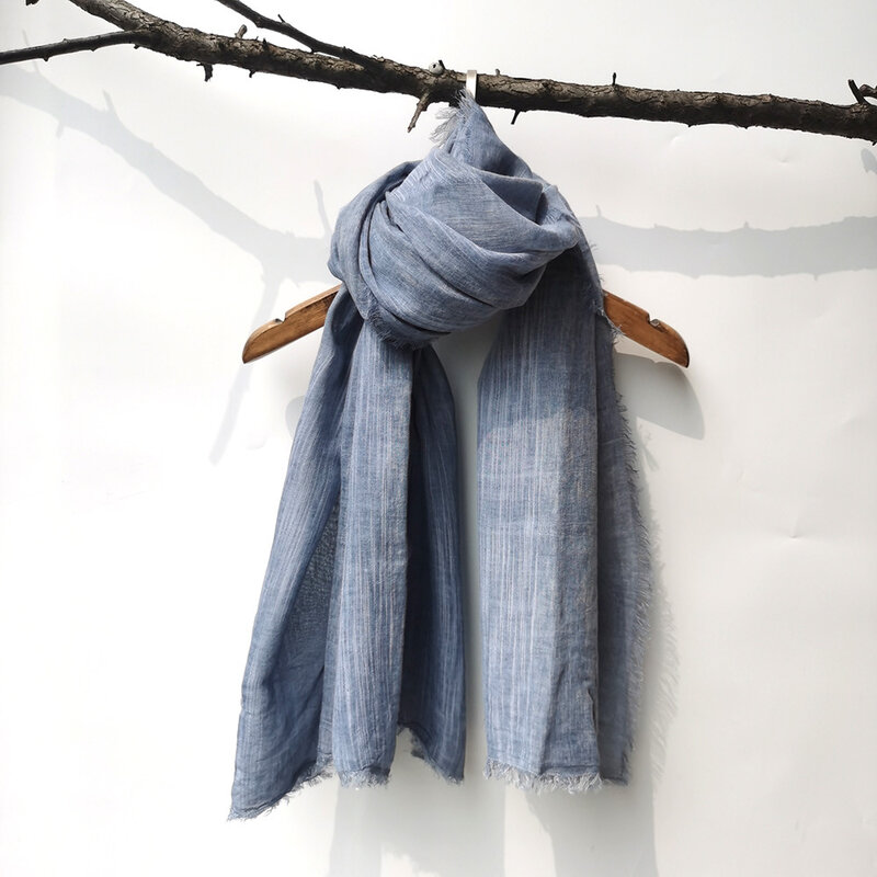 Cachecol de algodão e cânhamo, lenço feminino outono e inverno, cor pura, cachecol de lã tingido, xale masculino