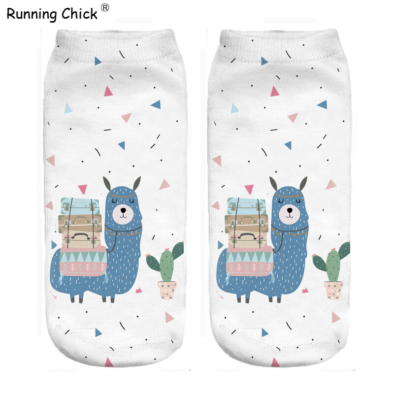 Running Chick Blue Alpaca Women Socks Wholesale Print Cn(origin) Polyester STANDARD