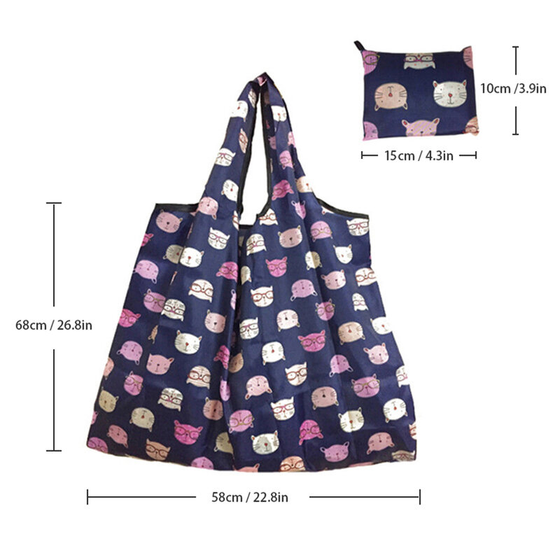 Cartoon Floral Shopping Bag Lady Foldable Recycle Eco Reusable Shopping Tote Bag Fruit Vegetable Women Storage Grocery Bag