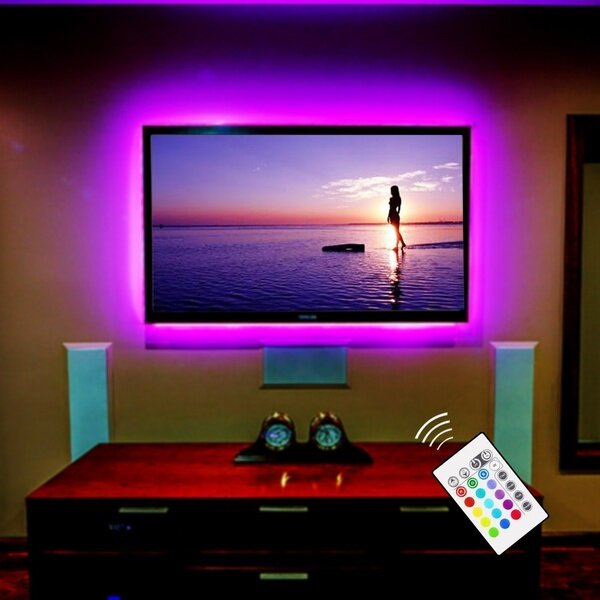 USB Powered LED Strip Light TV Backlighting Home Theater Lighting for TV Computer Screen Television with Remote Control 1m