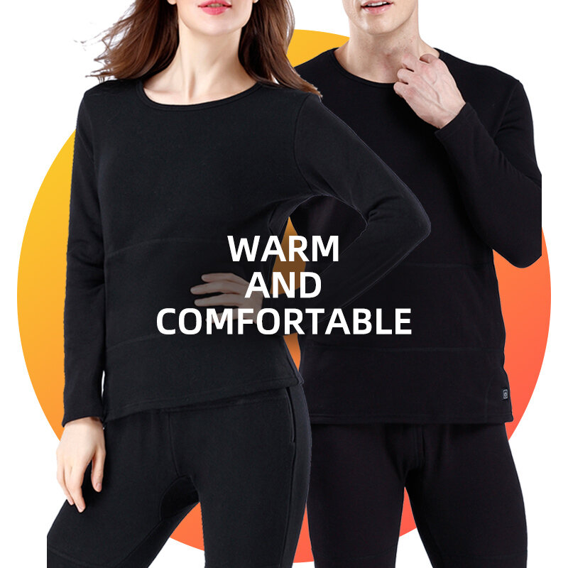 Pakaian Pemanas Cerdas Suhu Konstan Pakaian Hangat Pria Musim Dingin USB Baju Panas Hitam Pakaian Dalam Termal Wanita