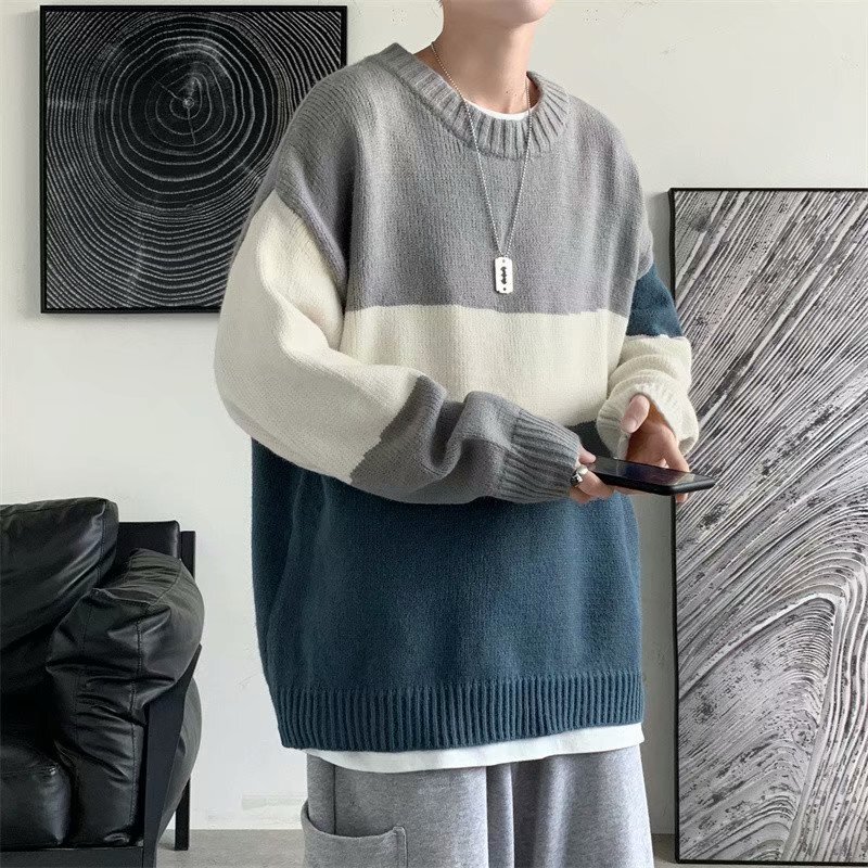 Jesienny i zimowy męski sweter męski luźny jersey koreański osobowość mody japoński sweter