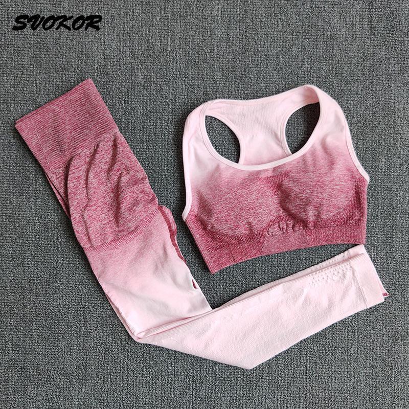 SVOKOR Seamless Yoga Set ubranie sportowe kobiety Gym Workout odzież Fitness kobieta Sport garnitur wysokiej talii Legging stanik sportowy zestaw