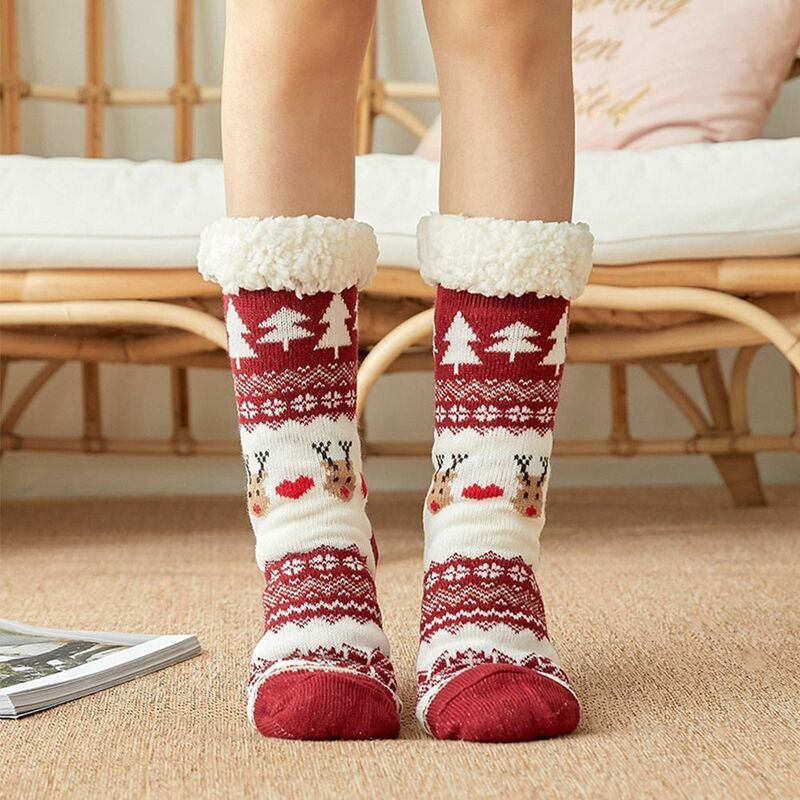 Calcetines de invierno de felpa para mujer, calcetín cálido de Navidad, con dibujos animados, antideslizantes, para dormir, 1 par