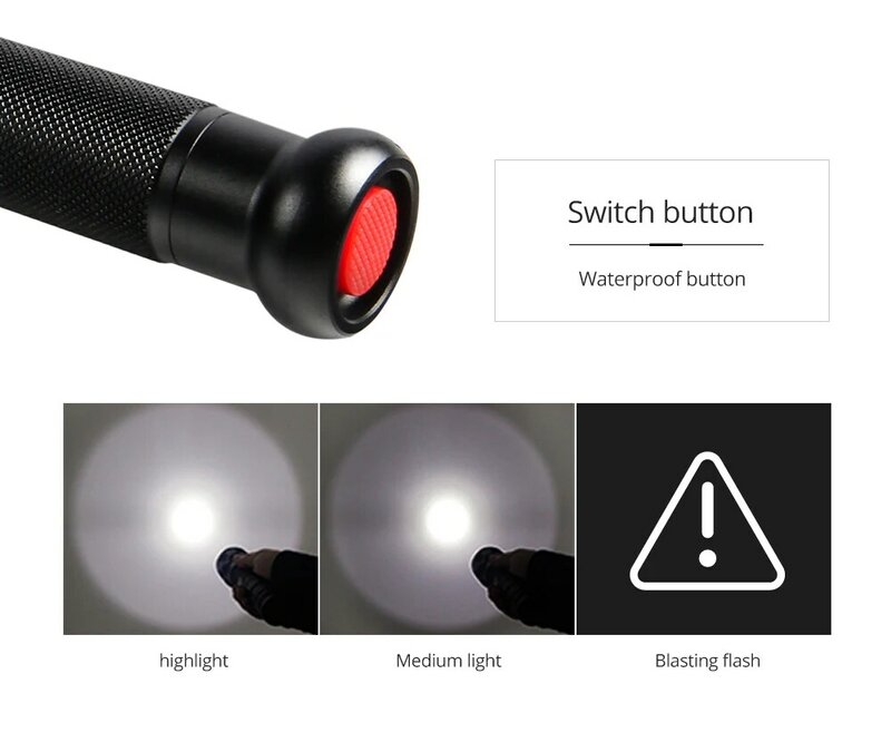 Baseball Bat and Mace LED Flashlight 8000LM Super Bright Waterproof Aluminum Alloy Baton Torch Light for Patrol and Self-defense