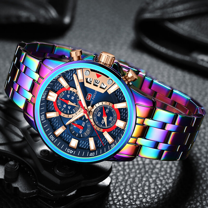 Mens นาฬิกา2022 Luxury Rainbow แฟชั่น Chronograph กีฬานาฬิกาควอตซ์ผู้ชายนาฬิกาข้อมือ MINI FOCUS ชายนาฬิกา Часы Мужские