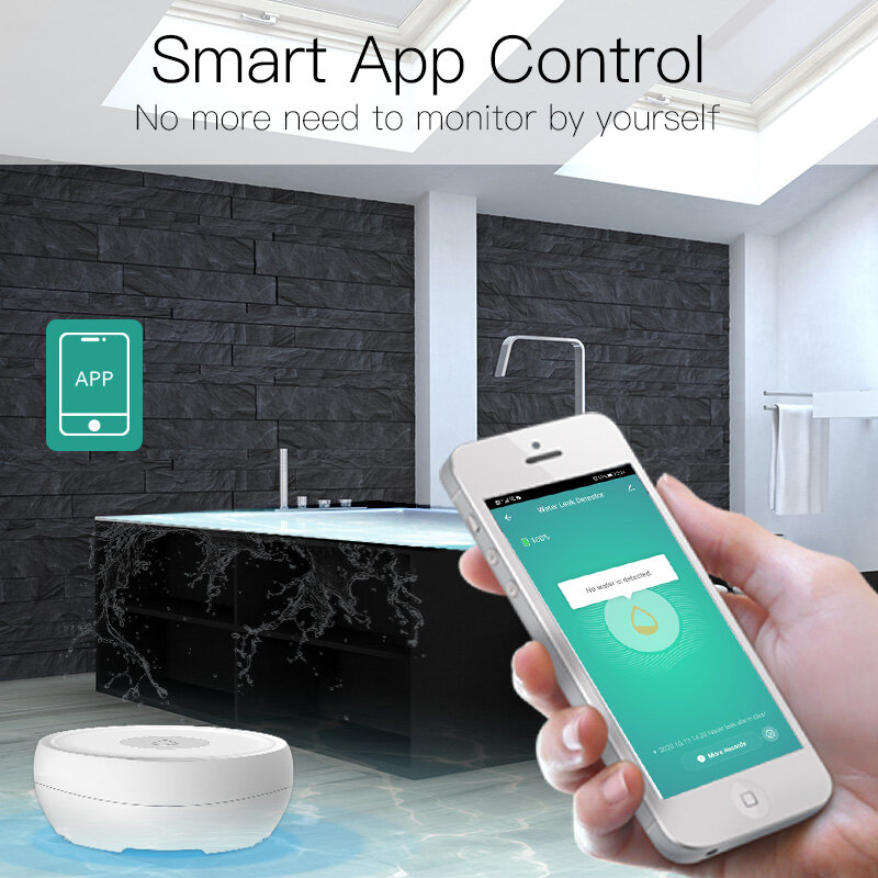 ZigBee-Sensor de inundación inteligente, Detector de fugas de agua, sistema de alarma de seguridad, Control remoto por aplicación Tuya/Smart Life