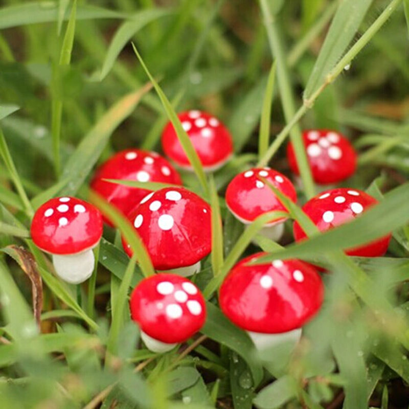 Mini cogumelo artificial 10 peças, decoração artesanal de desenhos animados em terrário para jardim das fadas em miniatura