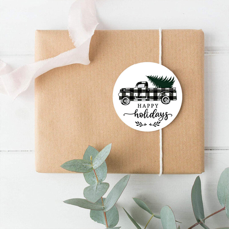 500 pces/rolo redondo feliz natal adesivo decoração do presente verde natal adesivo de embalagem de produto etiqueta scrapbook