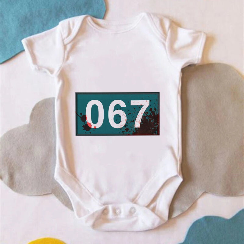 Tintenfisch Spiel 067 Cartoon Gedruckt Overalls Koreanische Trend Harajuku Neugeborene Kleidung Sommer Baby Jungen Mädchen Lässige Bodys Dropship