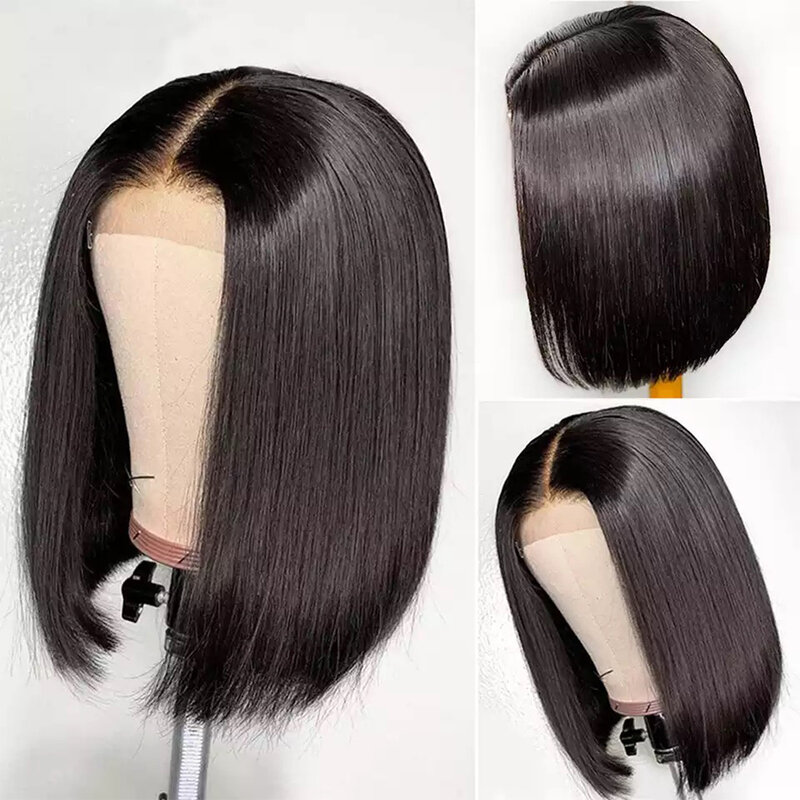 Perruque Lace Closure wig Remy indienne naturelle, cheveux longs, couleur naturelle, avec Baby Hair, Transparent, 1x4 T, bon marché