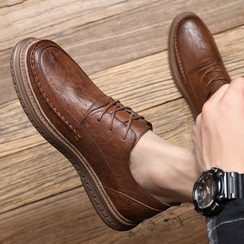 Zapatos italianos de moda para hombre, calzado clásico de cuero con cordones, Oxfords de diseñador para exteriores, calzado corto impermeable para exteriores