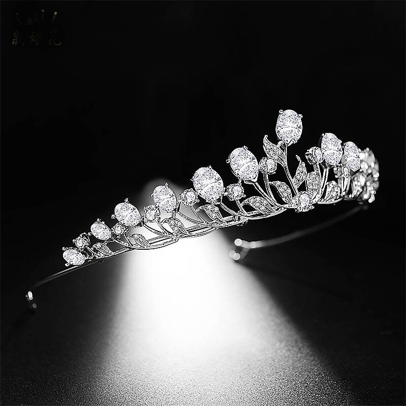 Simple Leaf Rhinestone Tiaras and Crowns Royal Princess diadema Crystal Headbands for Women Bride Wedding Hair Jewelry Ornaments